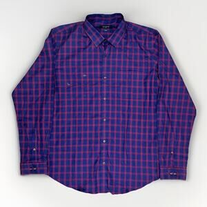 Peter England Shirt Men’s XL 42 Slim Fit Button Down Long Sleeve Red Plaihy